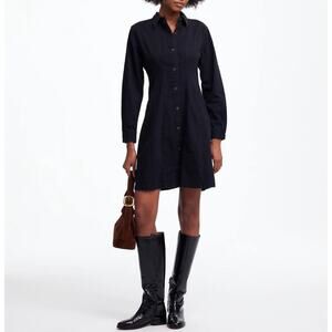 Madewell Denim Seamed Mini Dress Washed Black Jean Long Sleeve Button Small 6